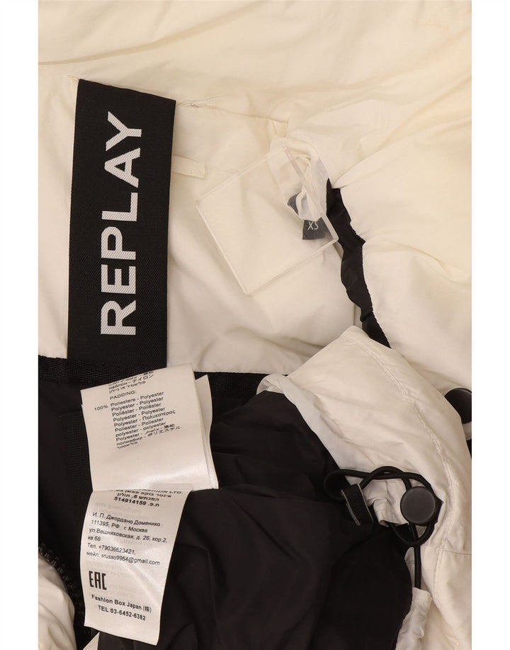 Replay Kvinders Grafisk Oversized Polstret Jakke UK 6 XS Hvid Polyester