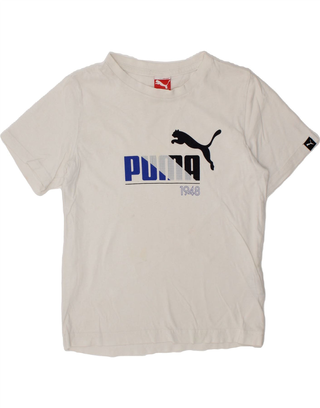 PUMA Boys Graphic T-Shirt Top 9-10 Years White Cotton Vintage Puma and Second-Hand Puma from Messina Hembry 