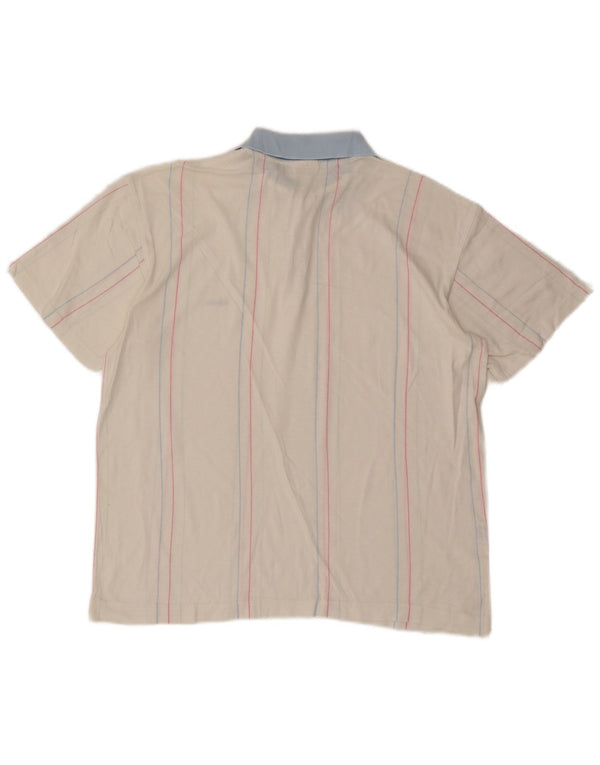 Ellesse Mens Polo Shirt Medium White Striped Cotton