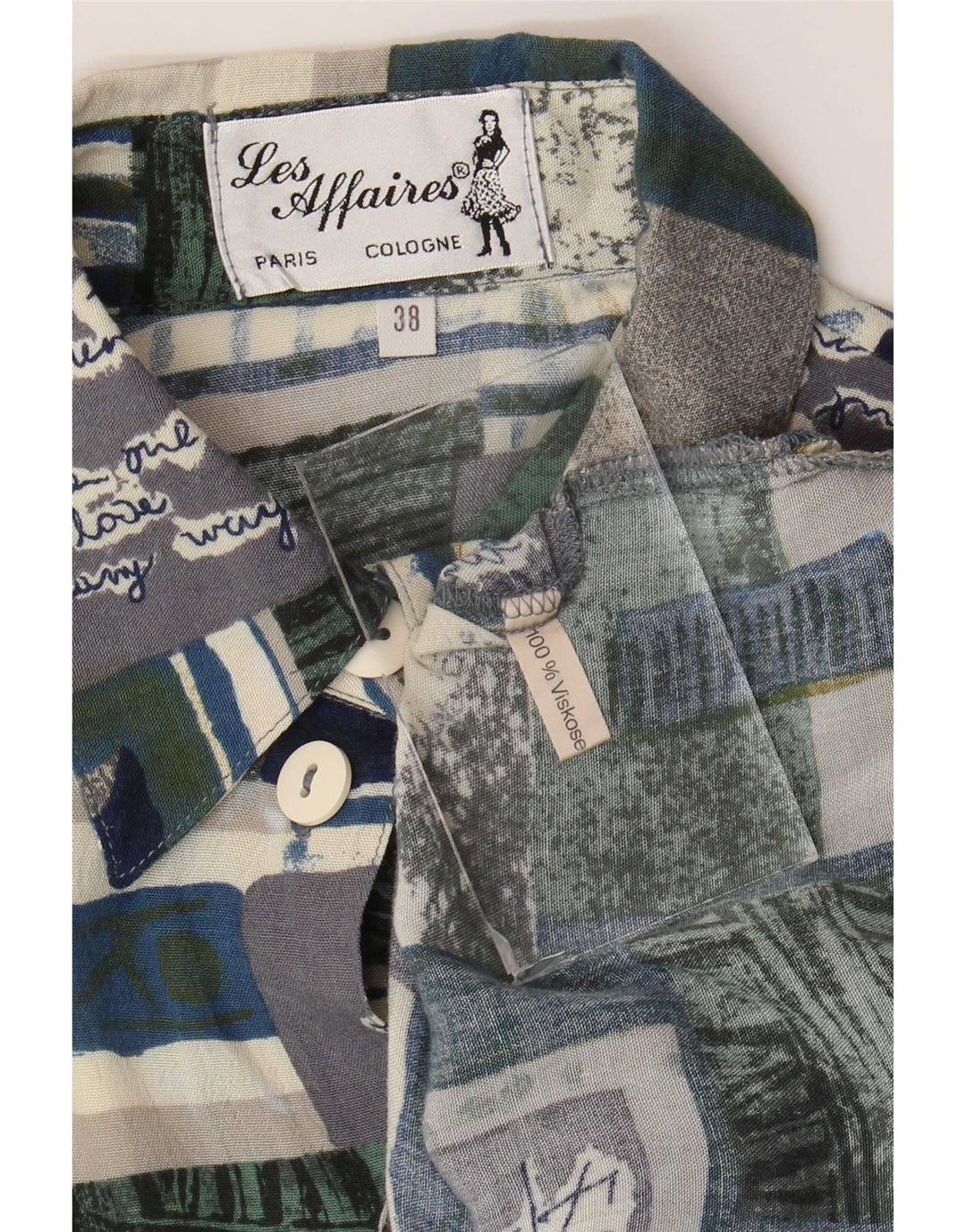 Vintage kvinders grafisk skjortebluse EU 38 Medium Flerfarvet Patchwork