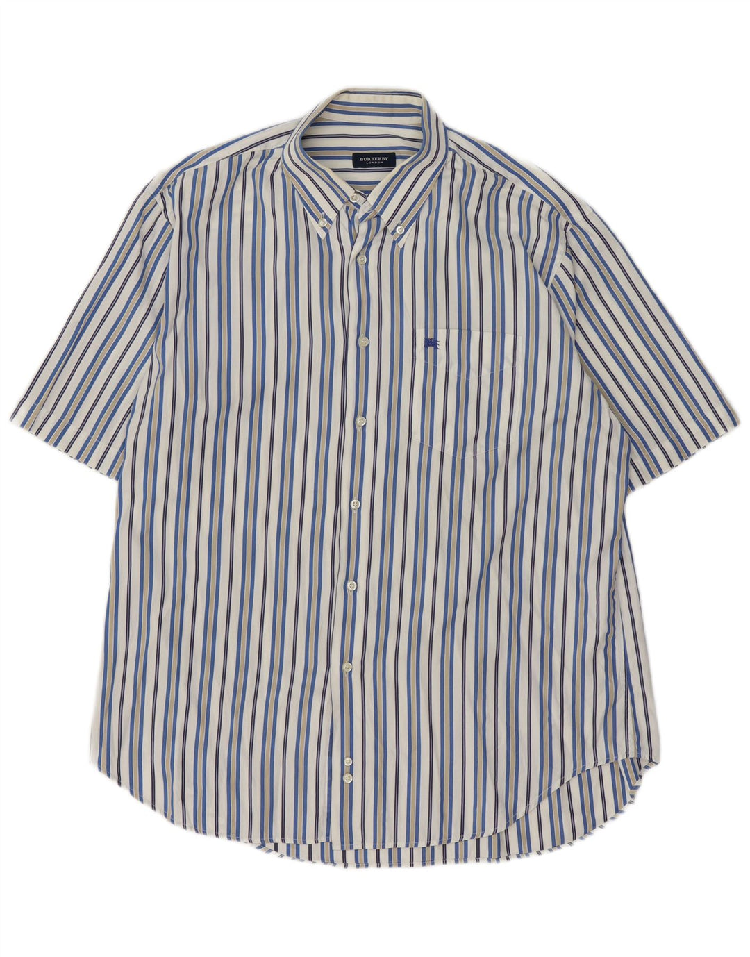 Burberry kortærmet herreskjorte XL hvid nålestribet bomuld