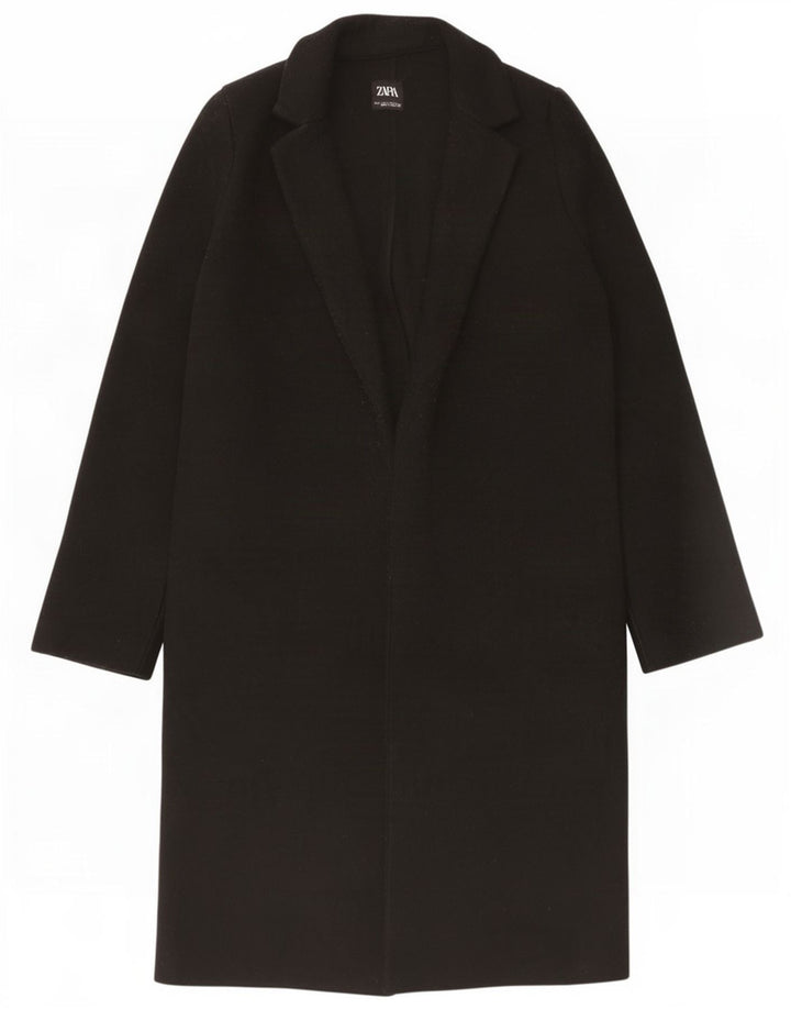 Zara Womens Open Overcoat UK 10 Small Black Polyester