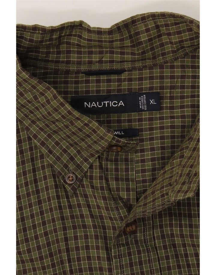 Nautica Herre Flanelskjorte XL Khaki Ternet Bomuld
