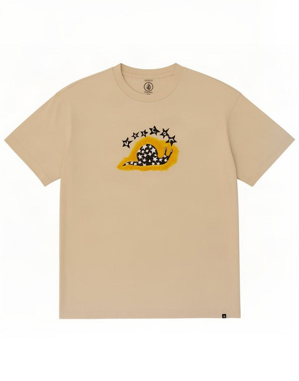 Volcom Herre Loose Fit grafisk T-shirt Top Medium Beige Cotton