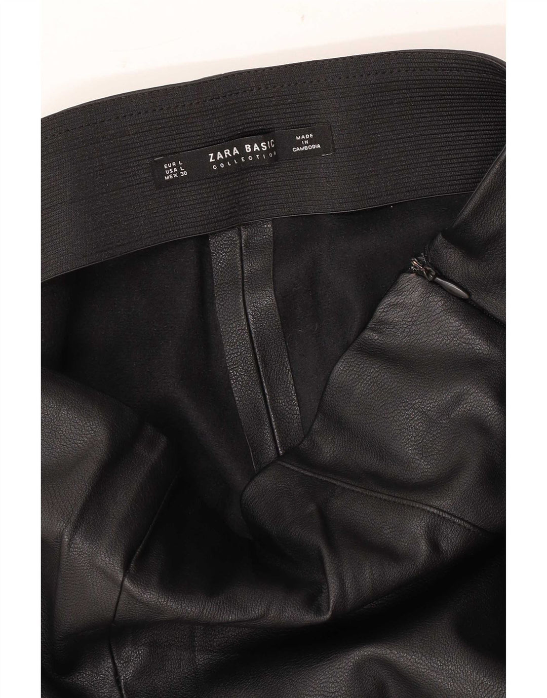 Zara Dame Slim Læderbukser Large W30 L27 Sort