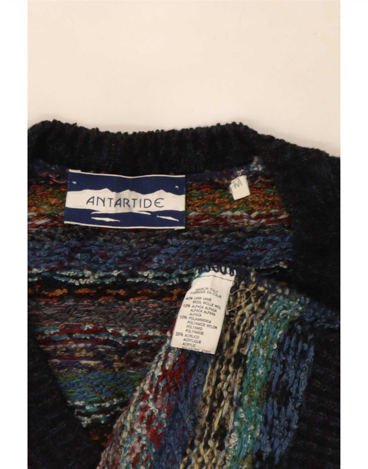 Vintage Herre V-hals sweater Medium Flerfarvet geometrisk uld