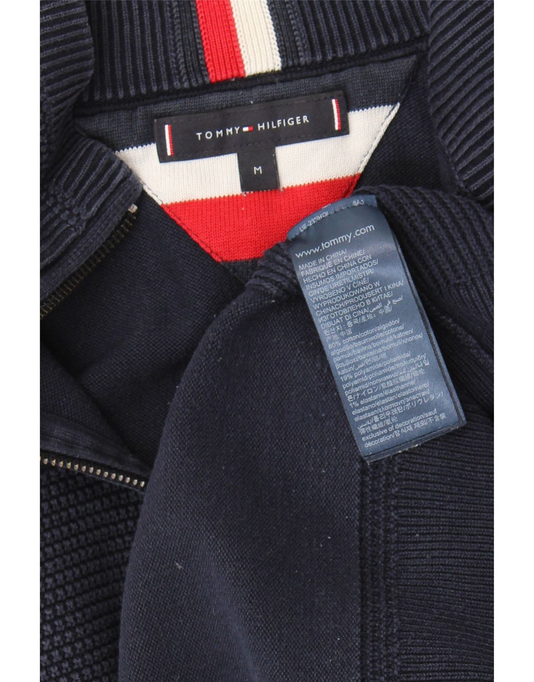 Tommy Hilfiger Herre Zip Neck Jumper Sweater Medium Navy Blue Bomuld