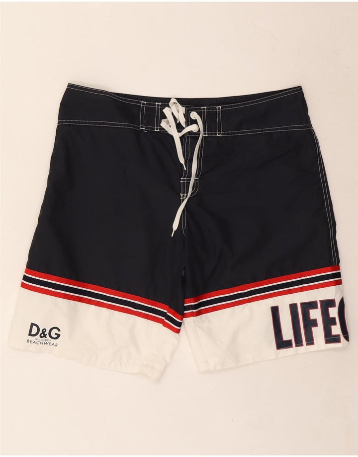 Dolce & Gabbana Grafiske svømmeshorts til mænd store marineblå farveblok