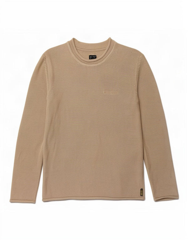 Armani Jeans Mens Crew Neck Jumper Sweater Small Beige Cotton