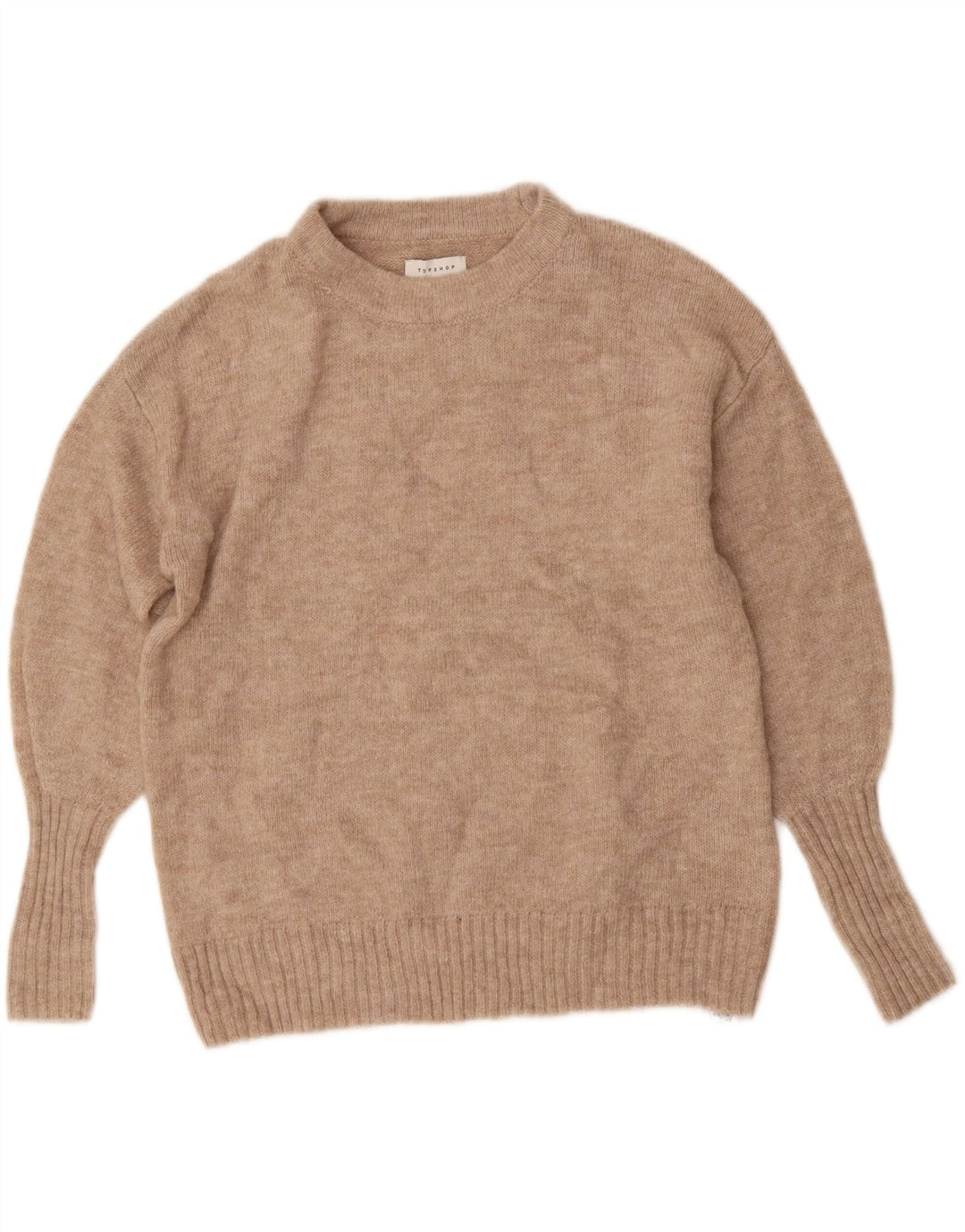 TOPSHOP Womens Oversized Crew Neck Jumper Sweater UK 6 XS Beige Polyester Vintage Topshop and Second-Hand Topshop from Messina Hembry 