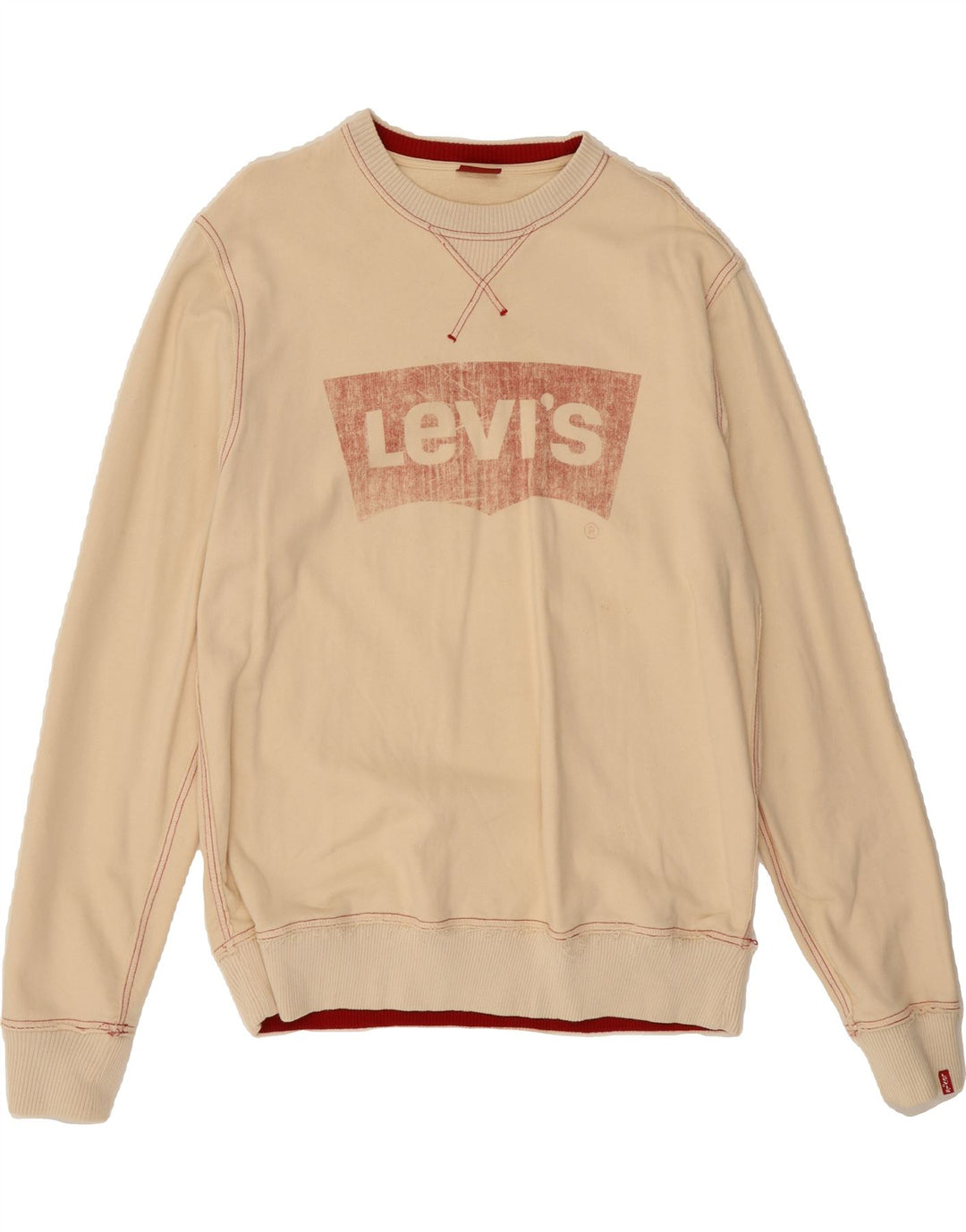 LEVI'S Mens Graphic Sweatshirt Jumper Large Beige Cotton Vintage Levi's and Second-Hand Levi's from Messina Hembry 