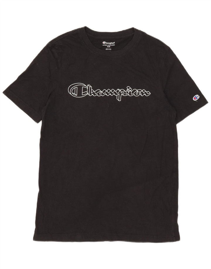 Champion Herre Grafisk T-Shirt Top Medium Sort Bomuld