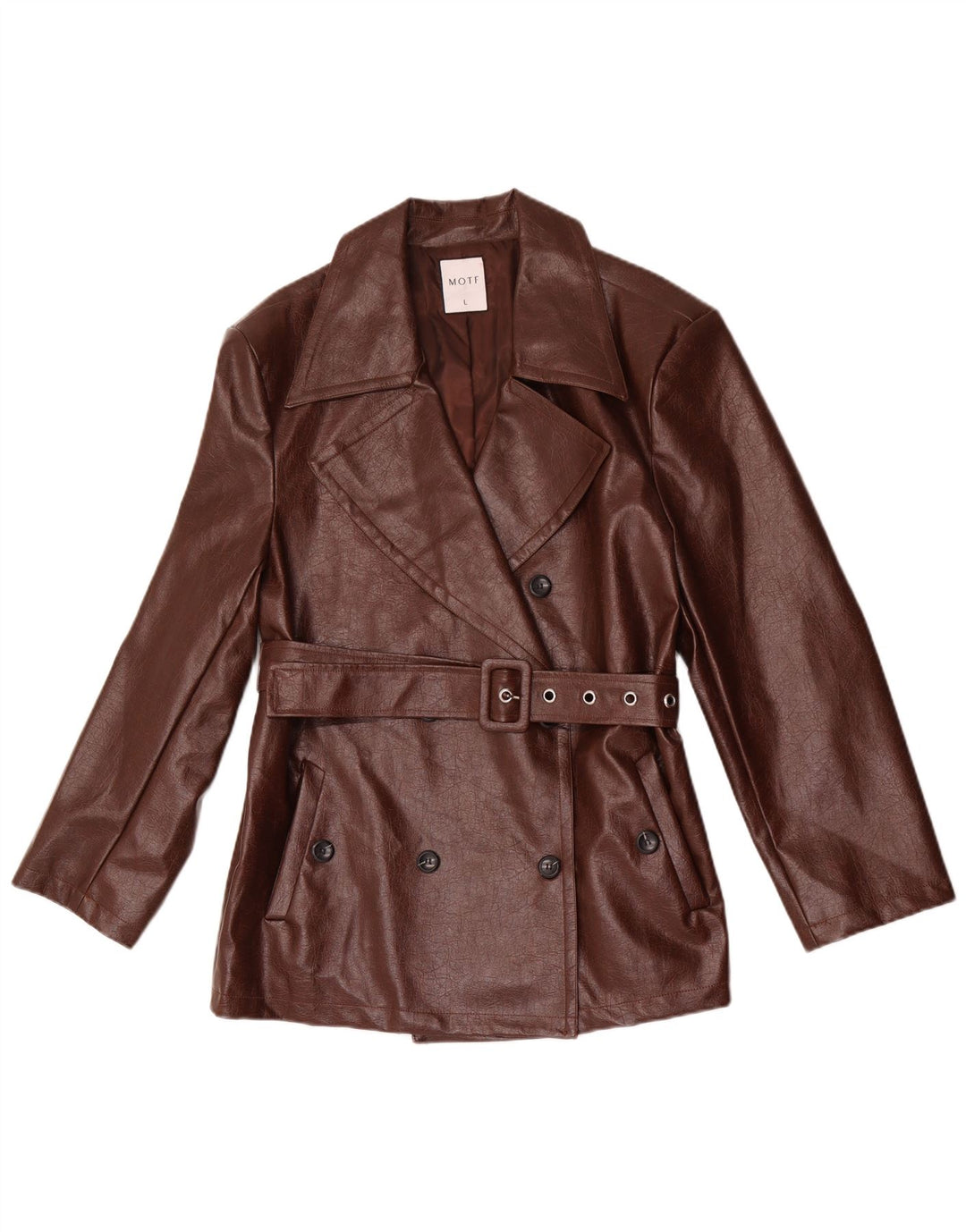 Motf Dame dobbeltradet imiteret læder blazerjakke UK 16 Large Brown