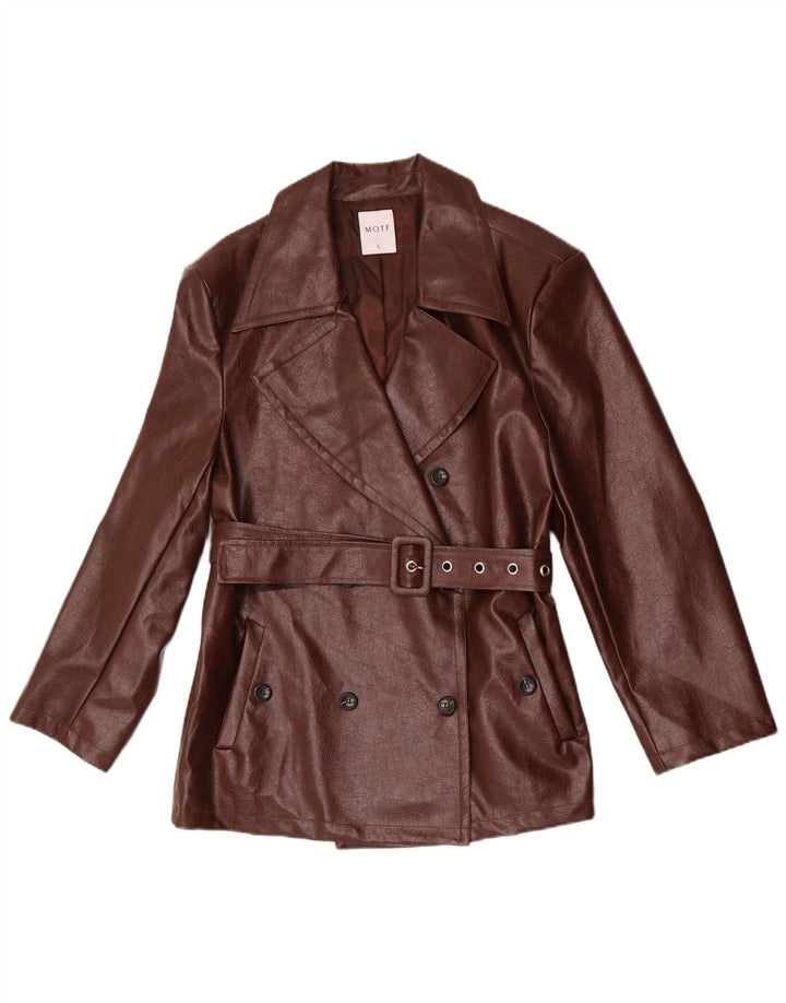 Motf Dame dobbeltradet imiteret læder blazerjakke UK 16 Large Brown