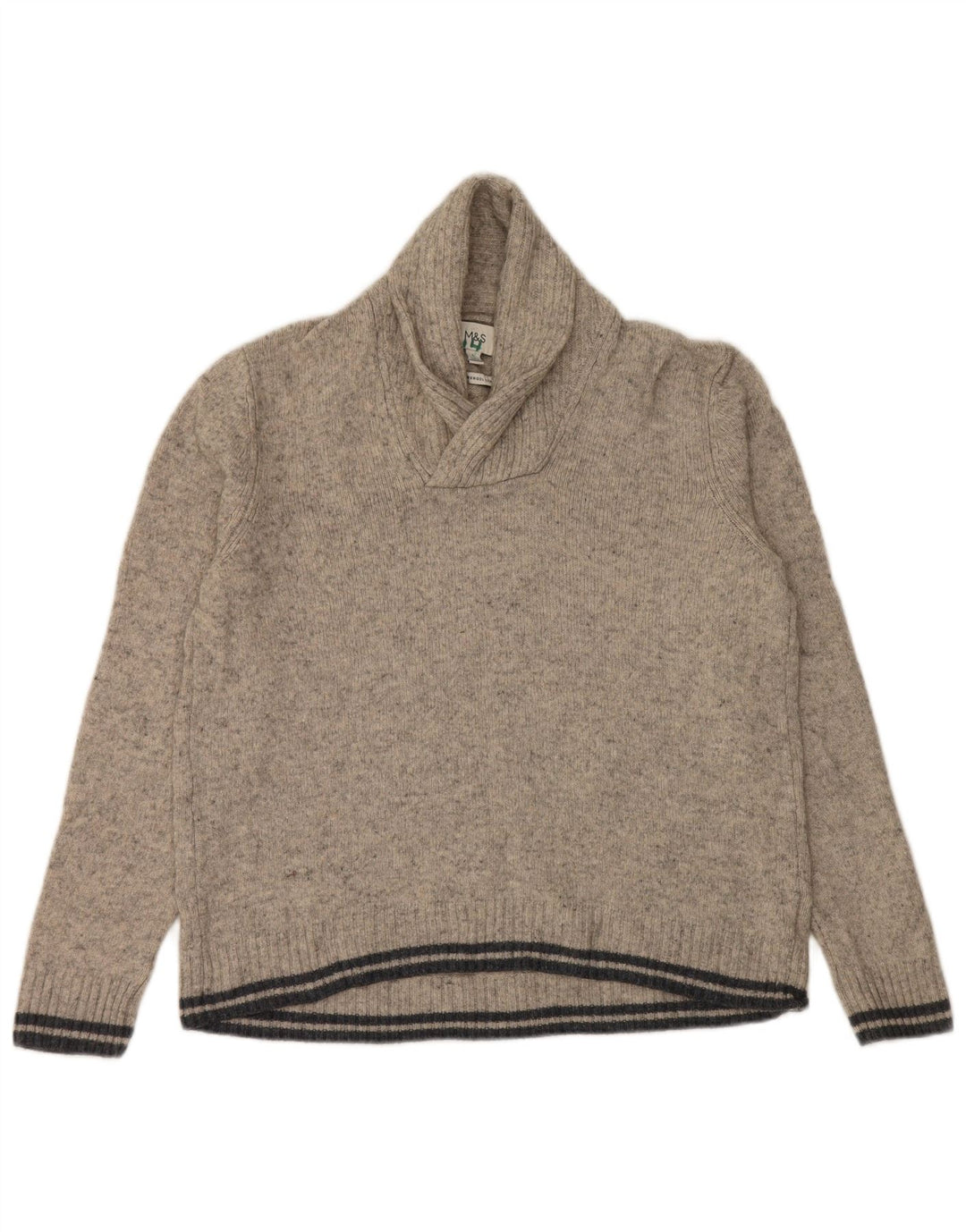 Marks & Spencer Herre Shawl Neck Jumper Sweater Large Grey Flecked Wool