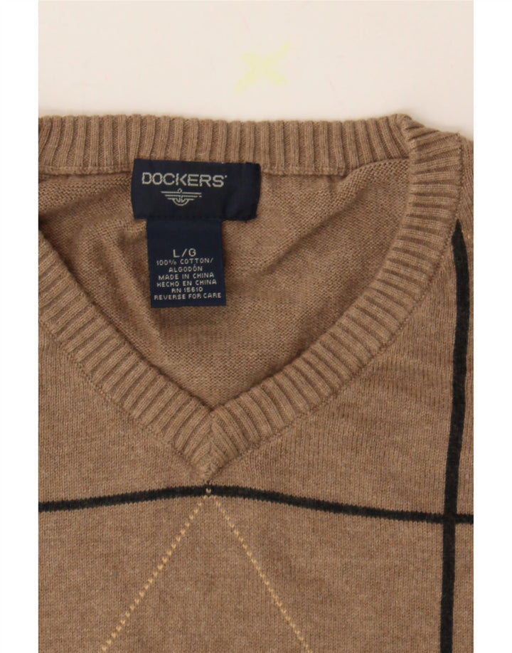 DOCKERS Mens Vest Tank Top Large Brown Argyle/Diamond Cotton Vintage Dockers and Second-Hand Dockers from Messina Hembry 