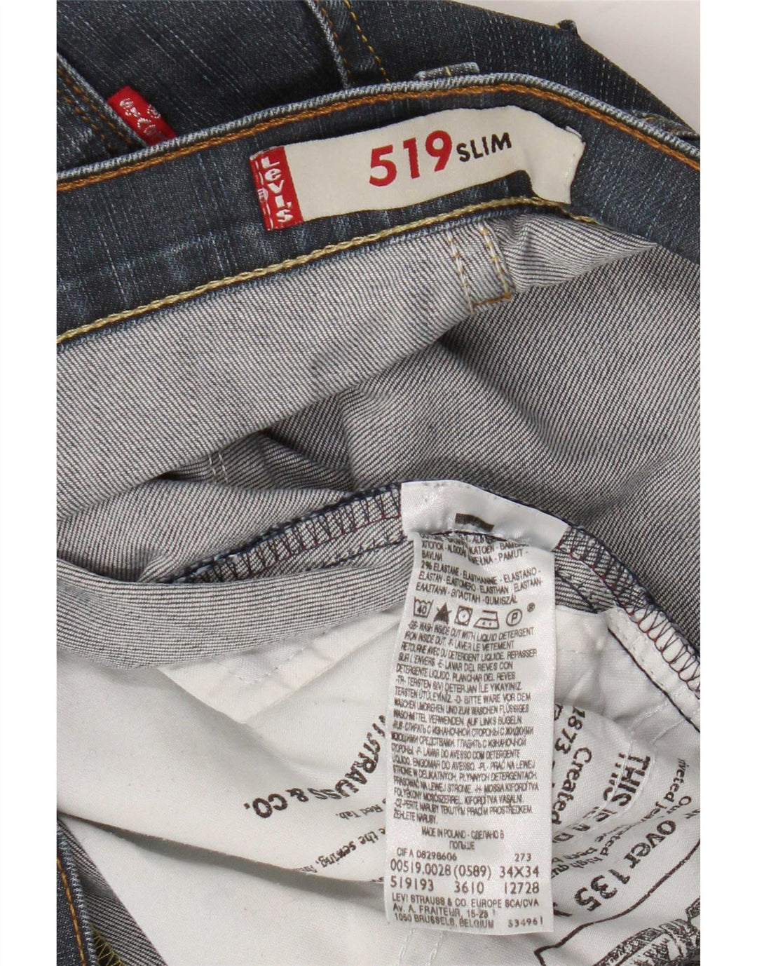 Levi's Herre 519 Slim Jeans W34 L34 Blå Bomuld