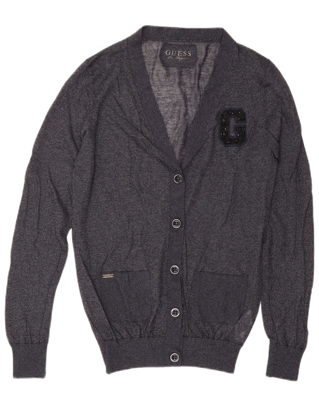 Guess Dame Cardigan Sweater UK 14 Medium Navy Blue Viscose