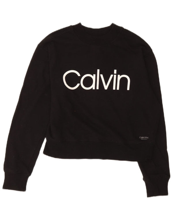 Calvin Klein Womens Crop Graphic Sweatshirt Jumper UK 12 Medium Black