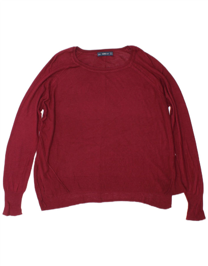 Zara Dame Oversized Boat Neck Jumper Sweater UK 14 Medium Burgundy