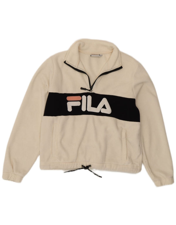 Fila Dame Oversized Fleece Sweatshirt Jumper UK 6 XS White Sports