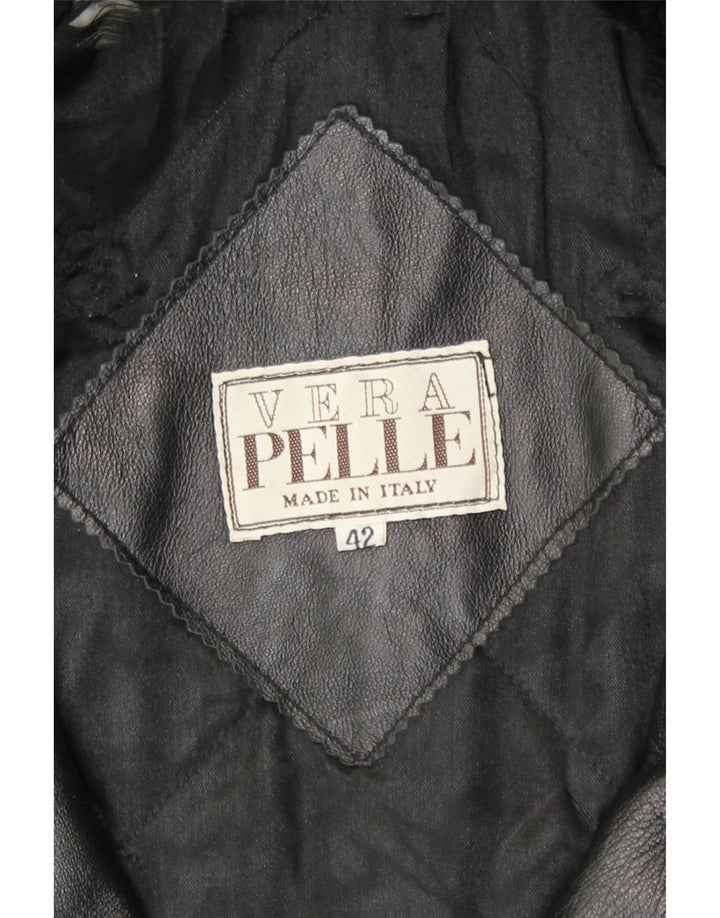 Vintage Dame Loose Fit Læderfrakke IT 42 Medium Sort Læder