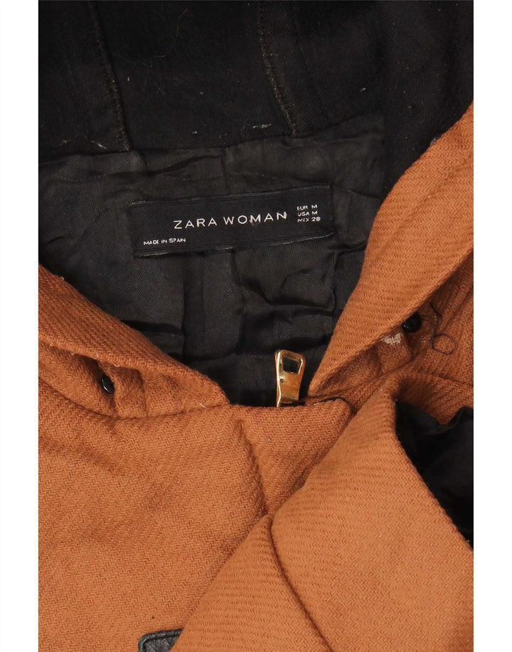 Zara Dame Hætte Duffle Jacket UK 14 Medium Brun Uld
