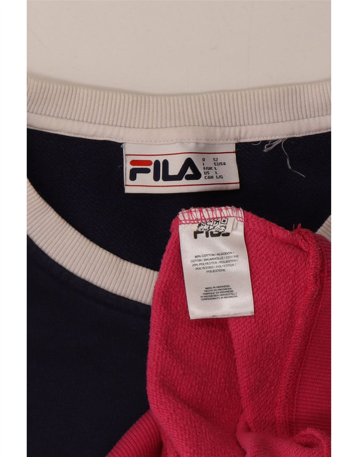 FILA Mens Graphic Sweatshirt Jumper Large Pink Colourblock Cotton Vintage Fila and Second-Hand Fila from Messina Hembry 