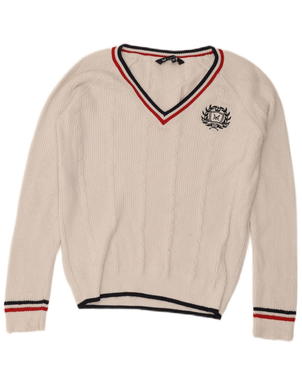 Besætningstøj Herre V-hals sweater Medium hvid bomuld