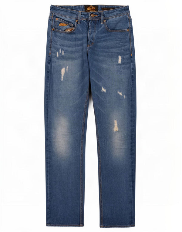 Superdry Mens Copperfill Distressed Loose Jeans W32 L32 Blue Cotton
