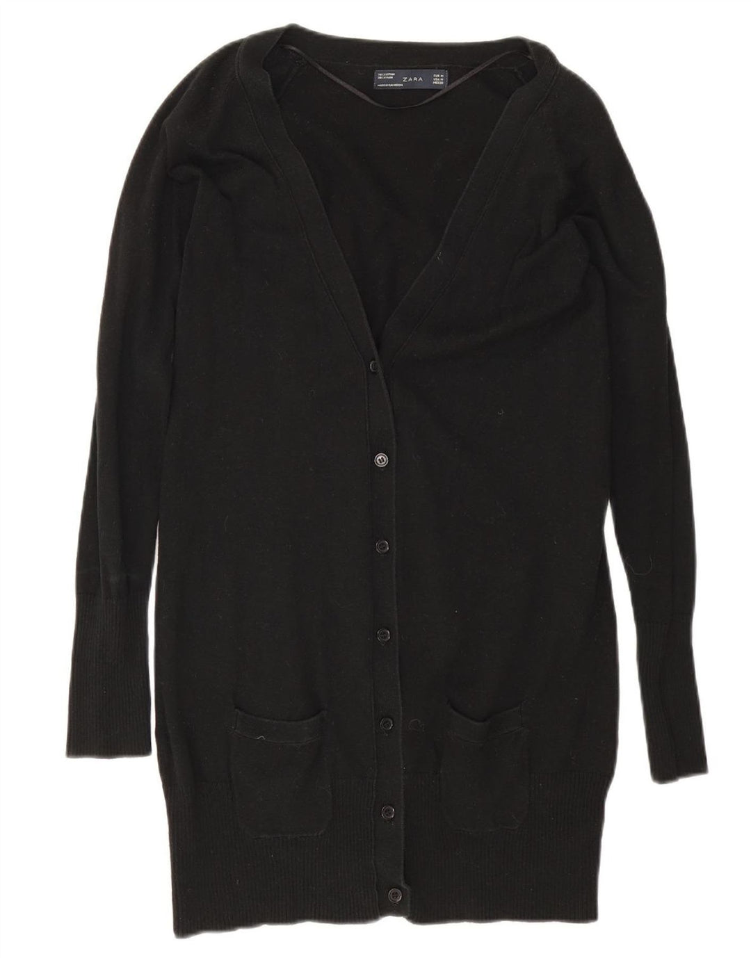 Zara Womens Longline Cardigan Sweater UK 12 Medium Black Bomuld