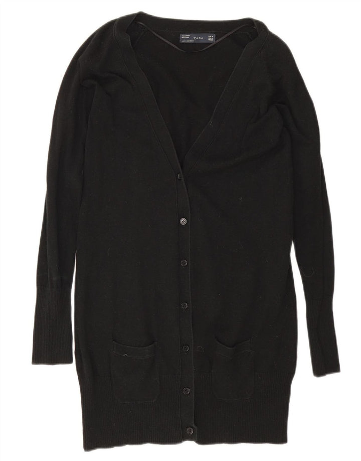 Zara Womens Longline Cardigan Sweater UK 12 Medium Black Bomuld