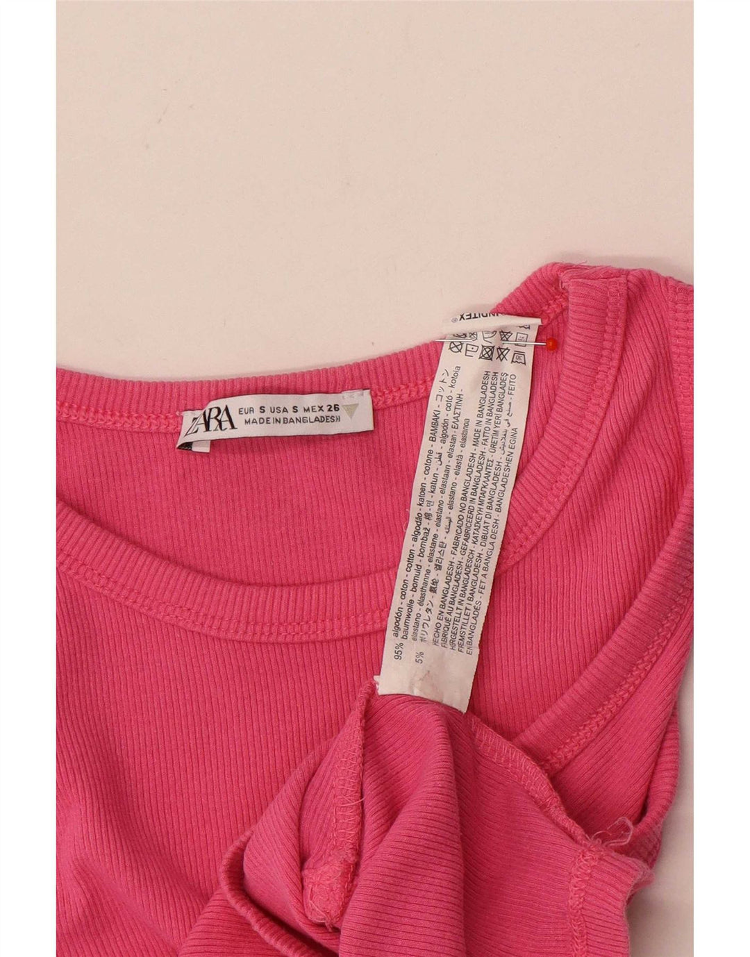 Zara Womens Crop Vest Top UK 8 Small Pink Bomuld