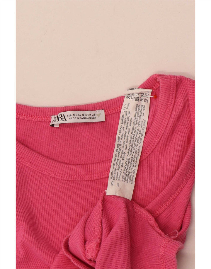 Zara Womens Crop Vest Top UK 8 Small Pink Bomuld