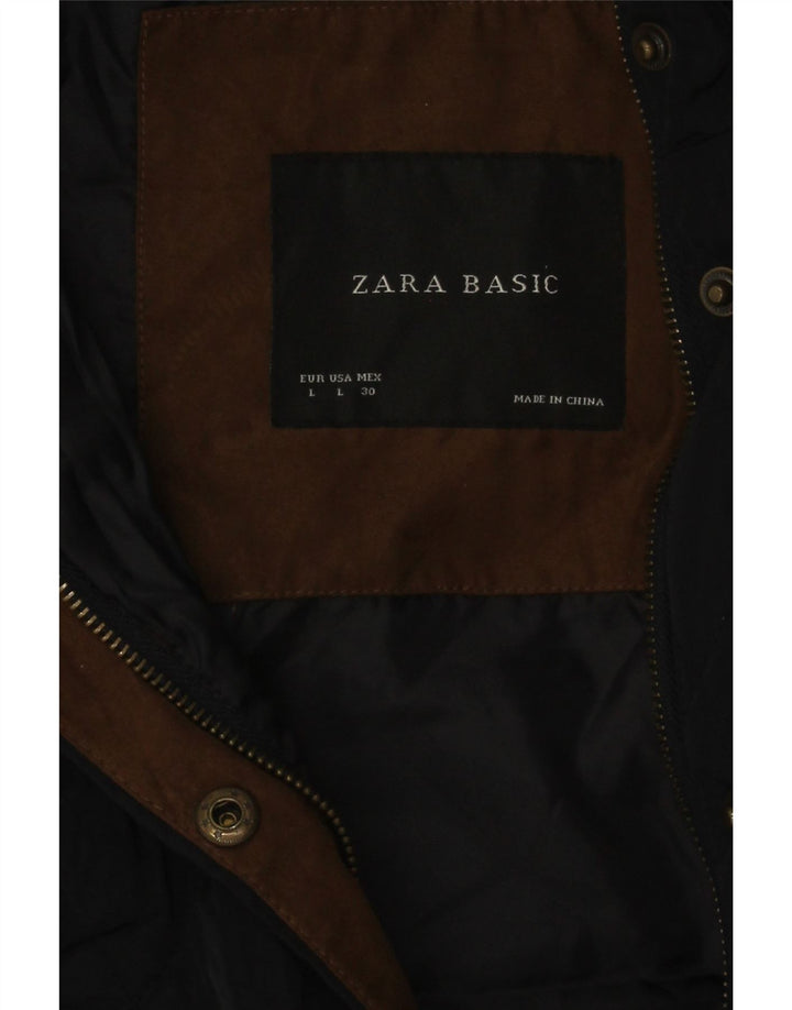 Zara Womens Quilted Gilet UK 14 Large Navy Blue Colourblock Polyester