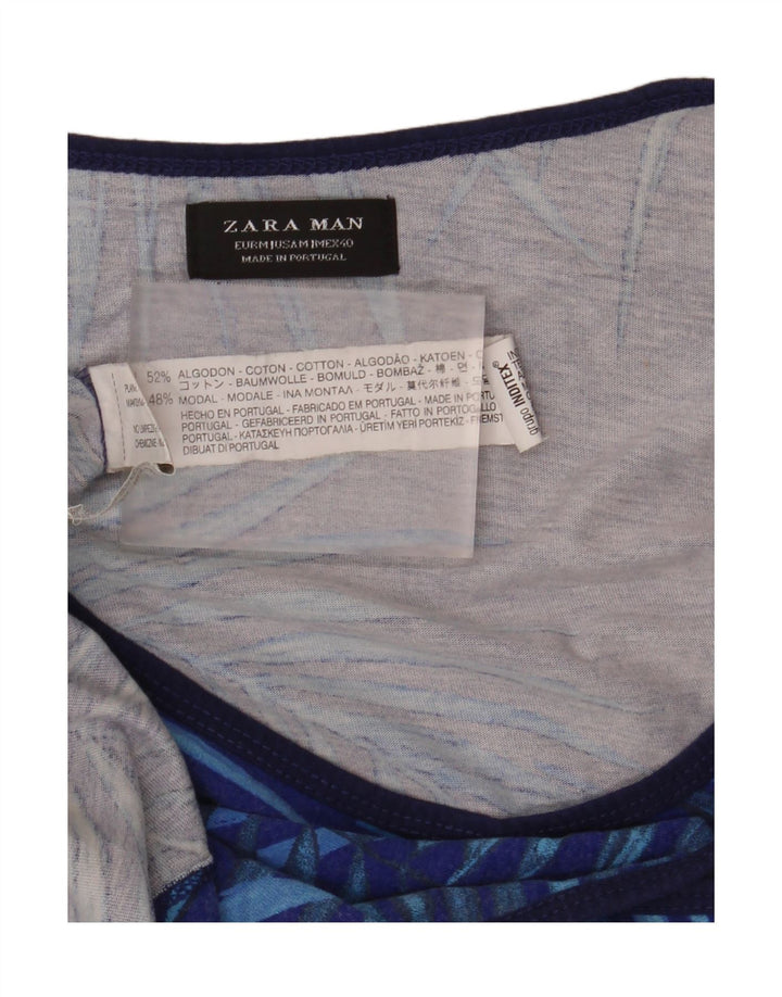 Zara Herre Grafisk Vest Top Medium Blue Floral Bomuld