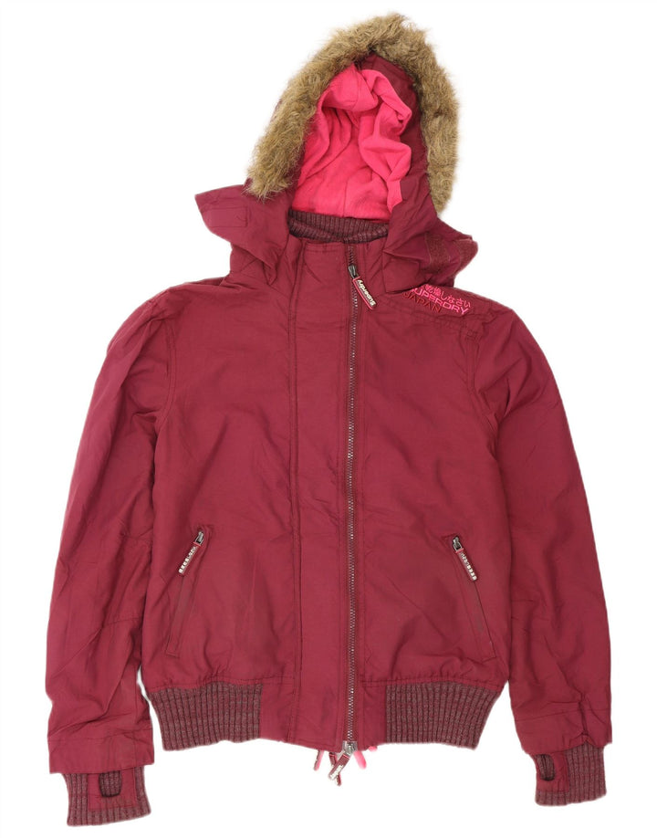 Superdry Bomberjakke med hætte til kvinder UK 14 Medium Burgundy Polyester