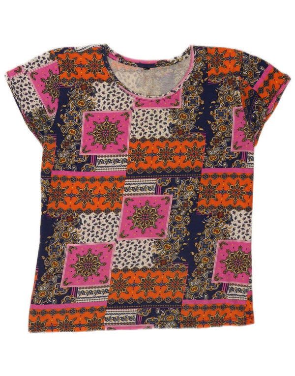 Vintage Kvinders Grafisk T-Shirt Top UK 14 Medium Multicolored Festival