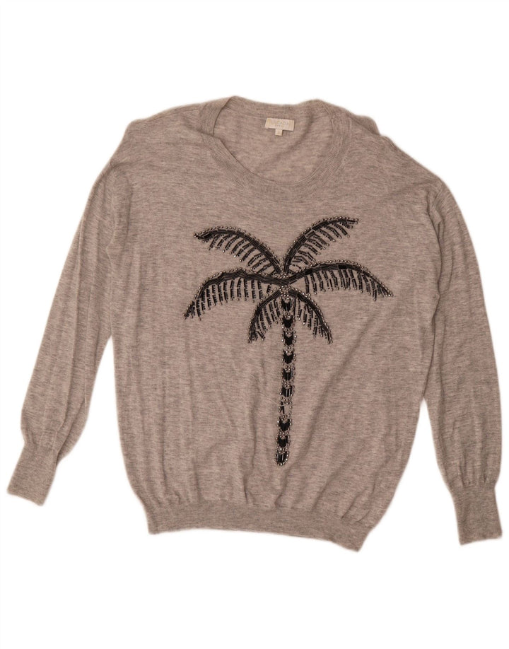 Escada Dame Grafisk Oversized Boat Neck Jumper Sweater UK 10 Small Grey