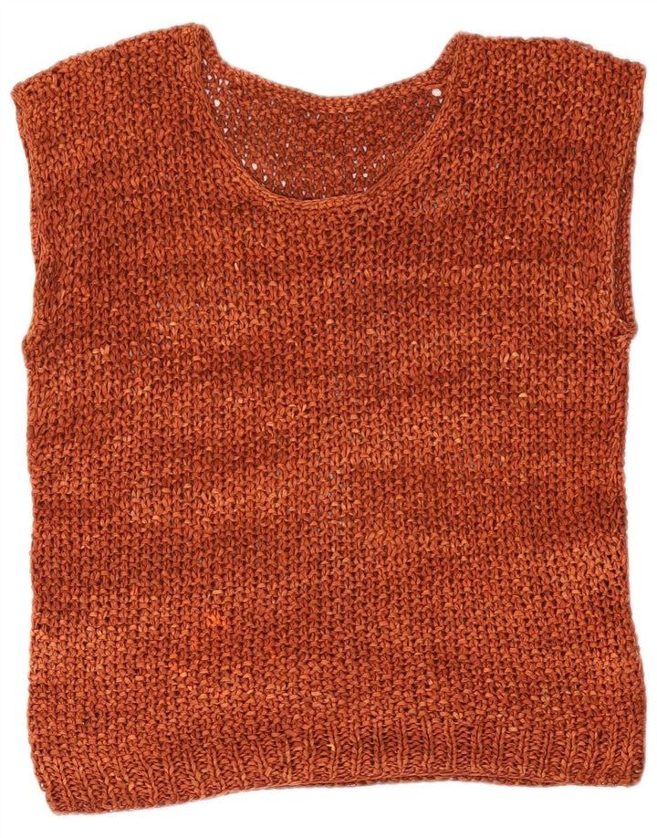 Vintage hæklet vest tanktop til kvinder UK 12 medium brun