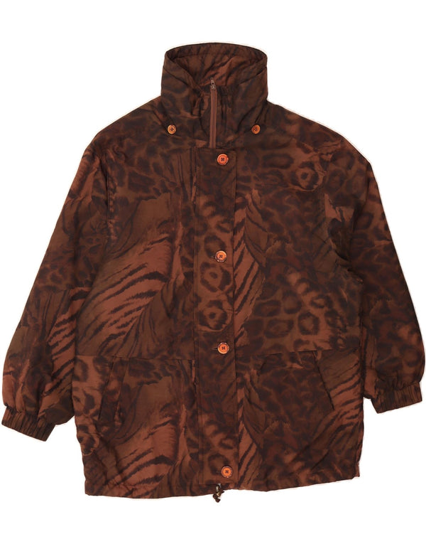 VINTAGE Dame Oversized Windbreaker Coat UK 6 XS Brown Animal Print