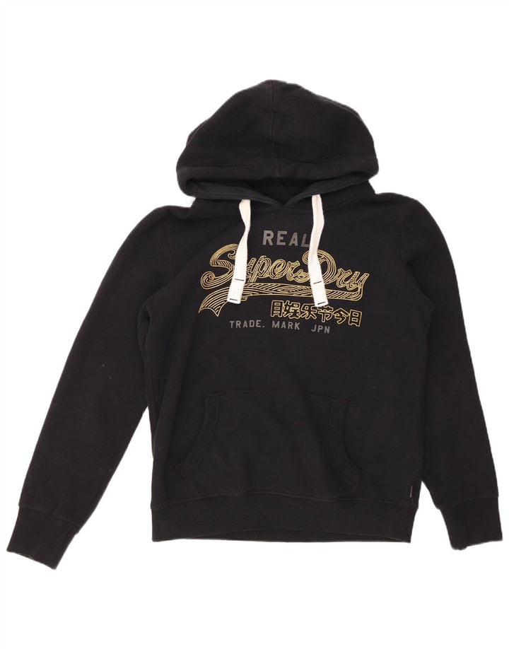SUPERDRY Grafisk hættetrøje til kvinder UK 12 Medium Sort bomuld