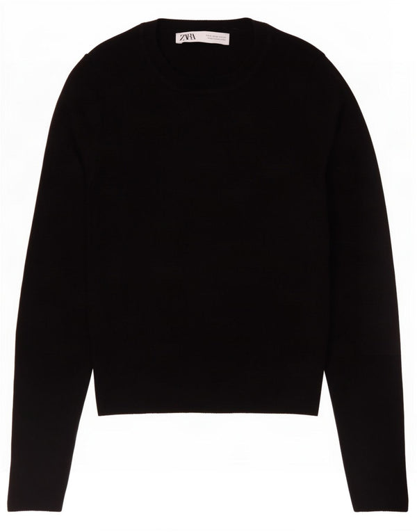 Zara Womens Crop Top Langærmet UK 12 Medium Black Viscose