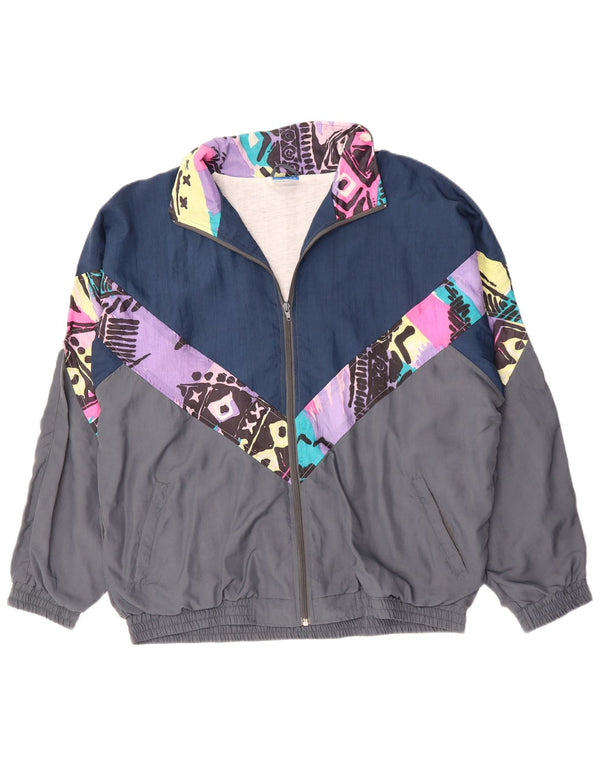 Vintage træningsdragt til mænd Topjakke XL Grå Colourblock Polyester 90'erne