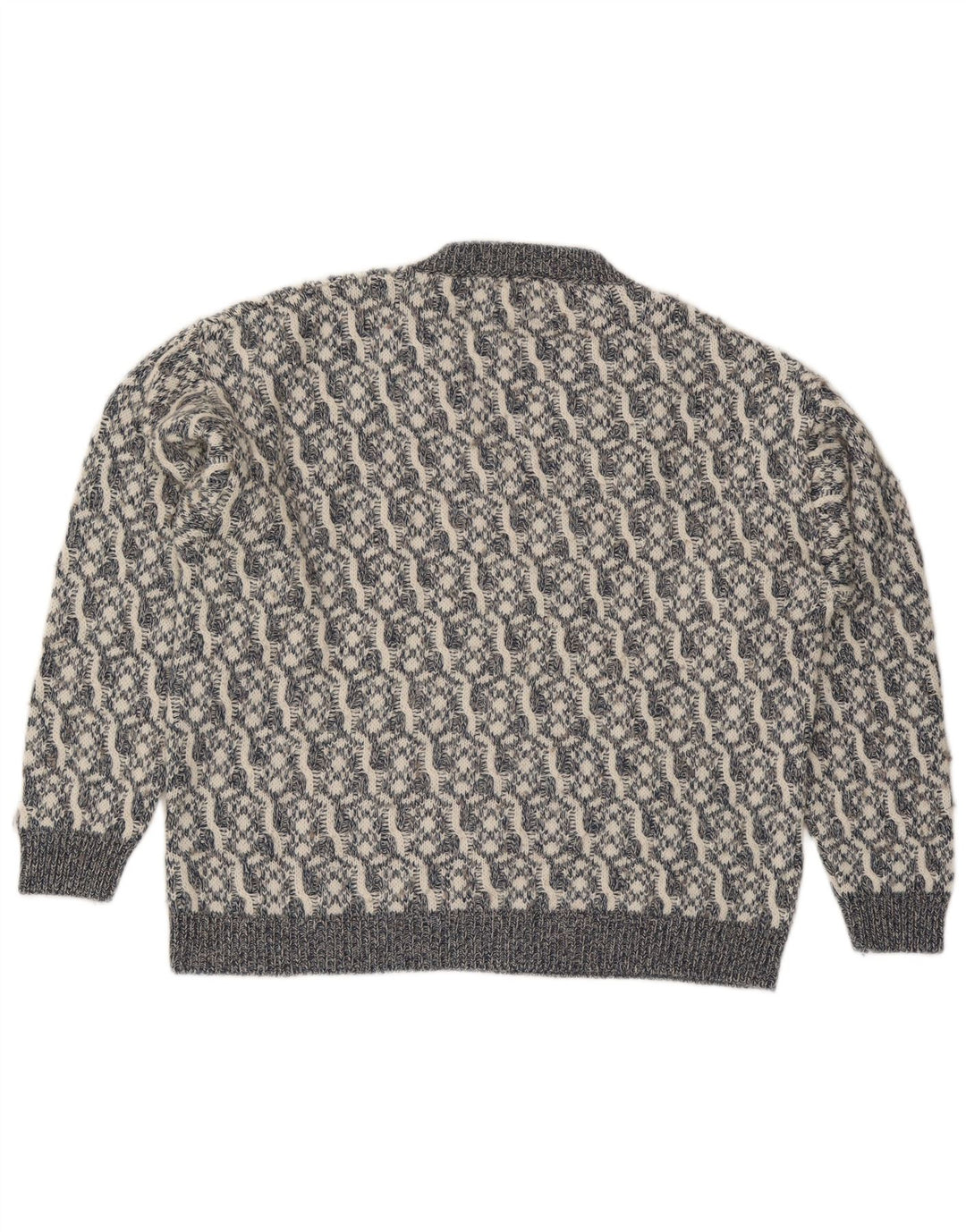 Vintage herre V-hals sweater stor grå geometrisk uld