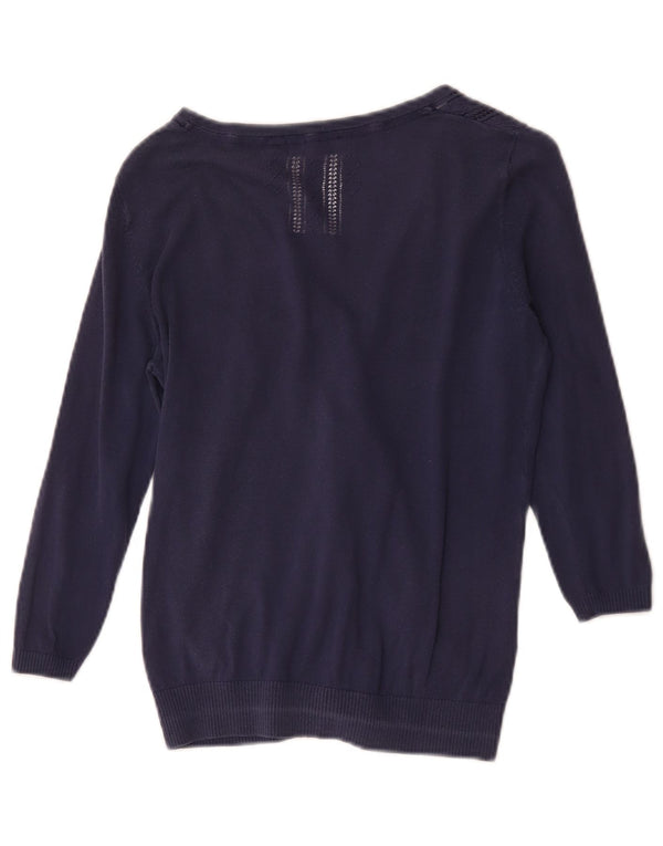 Fat Face Dame 3/4-ærmet cardigan sweater UK 10 Small Navy Blue Cotton
