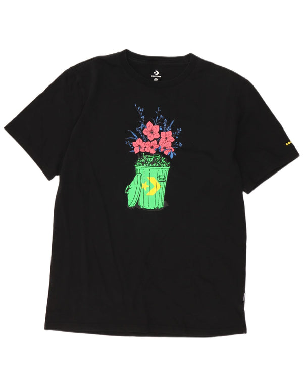 CONVERSE Herre grafisk T-shirt Top Medium Sort Blomsterbomuld