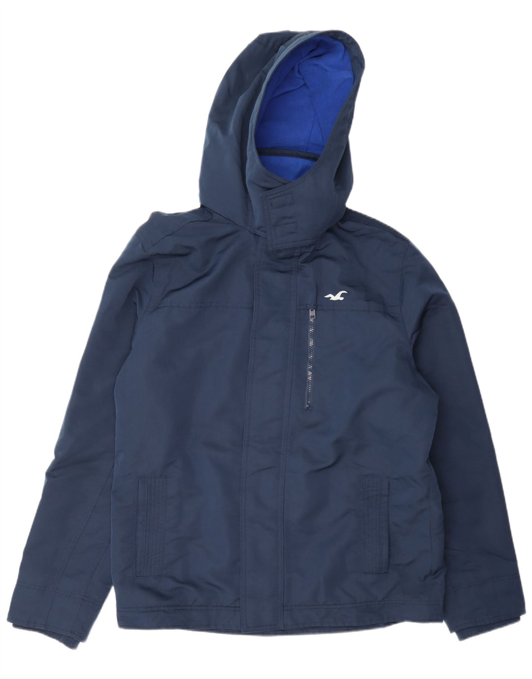 Hollister Herre Hooded Windbreaker Jacket UK 40 Large Navy Blue Polyester