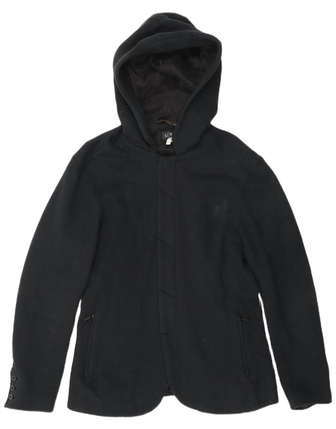 Armani Jeans Dame Hætteoverfrakke UK 14 Medium Sort Bomuld