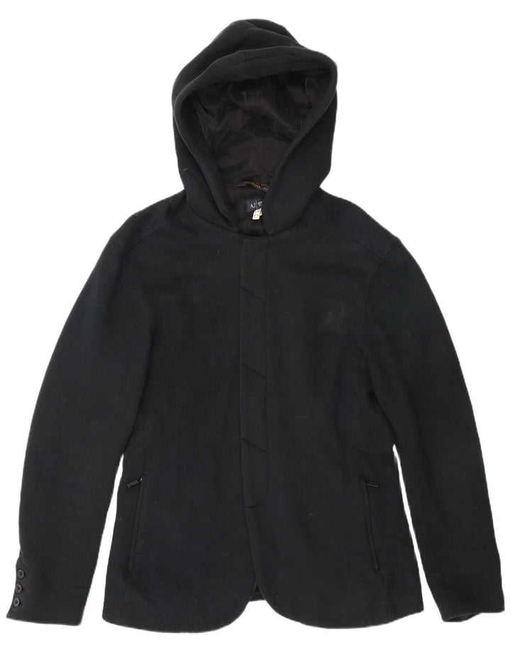 Armani Jeans Dame Hætteoverfrakke UK 14 Medium Sort Bomuld